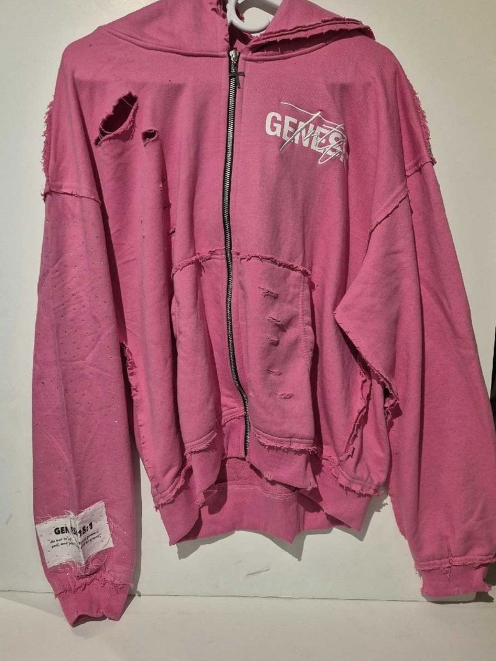 Large Distressed Pink Hoodie TRTF Genesis